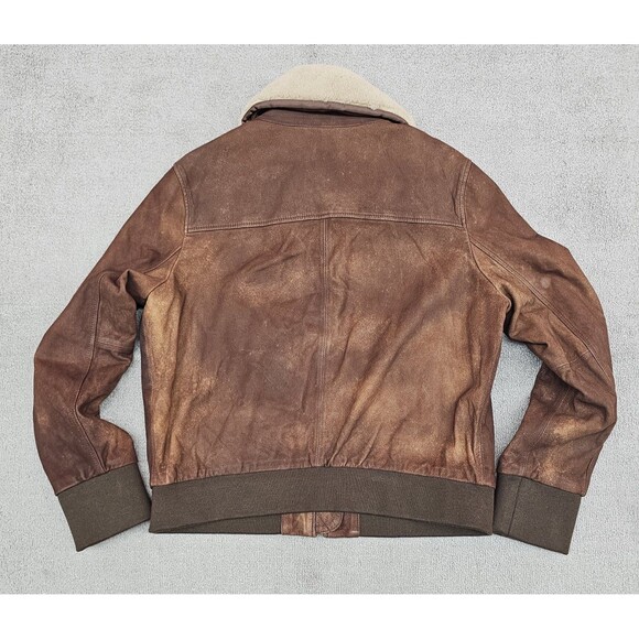 Banana Republic Leather Bomber Jacket Womens L Brown Shearling Collar - Picture 5 of 11